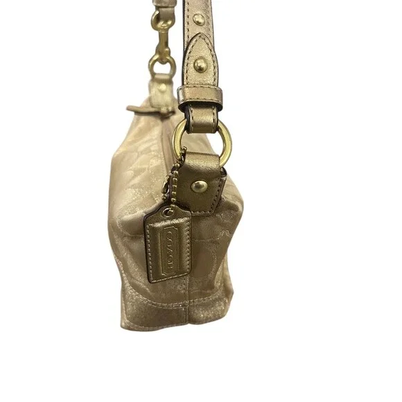 Coach Signature C Small Shoulder Bag Purse Gold Metallic Studded Strap - Picture 9 of 13